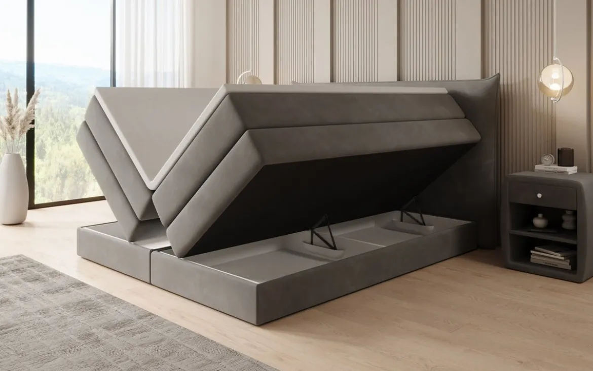 Boxspringbett Liana mit hochklappbarem Stauraum in Samt