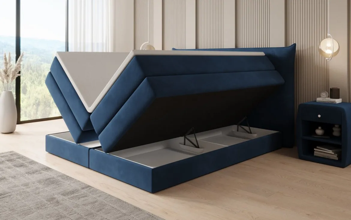 Boxspringbett Liana mit hochklappbarem Stauraum in Samt