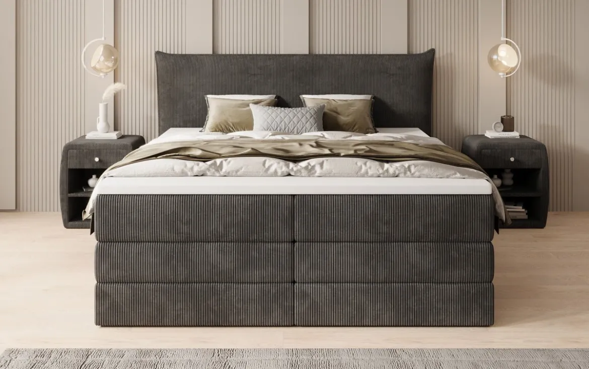 Boxspringbett Liana mit hochklappbarem Stauraum in Cord
