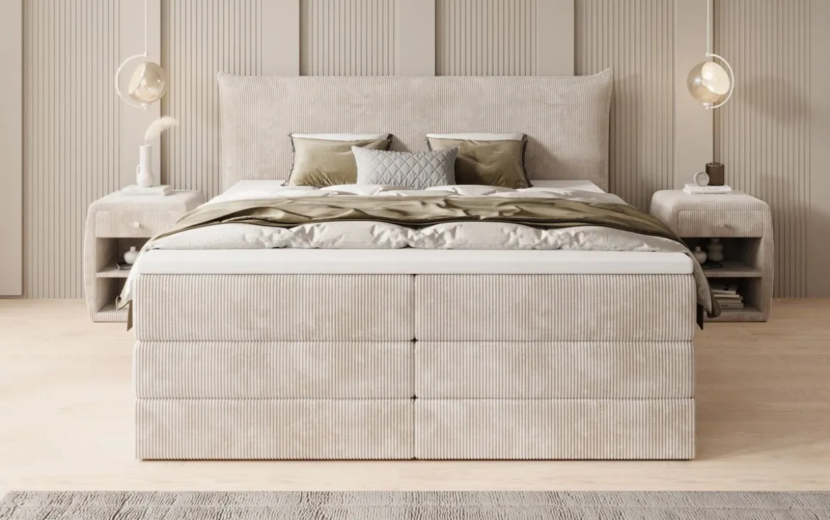 Boxspringbett Liana mit hochklappbarem Stauraum in Cord