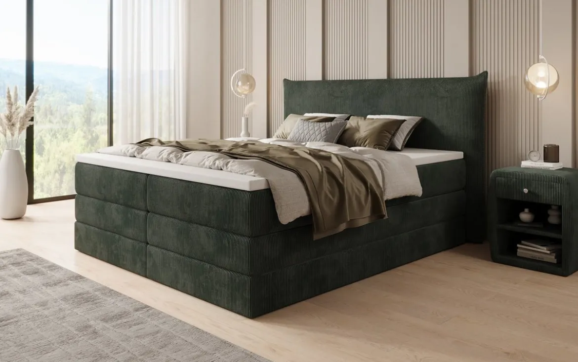 Boxspringbett Liana mit hochklappbarem Stauraum in Cord