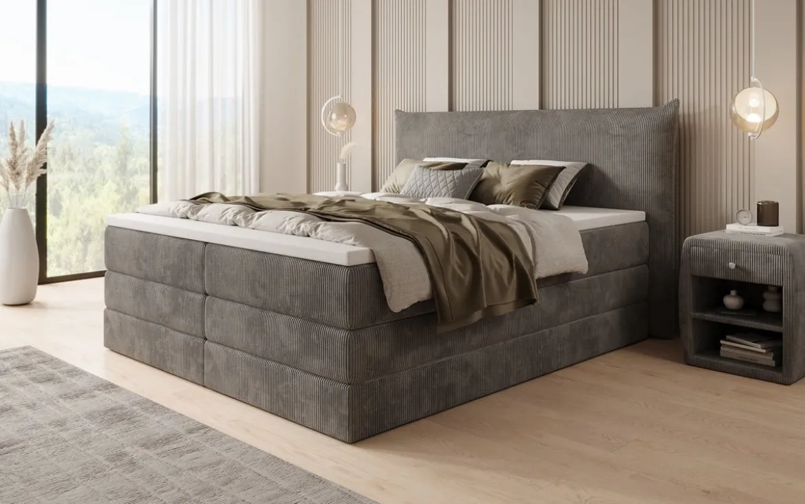 Boxspringbett Liana mit hochklappbarem Stauraum in Cord