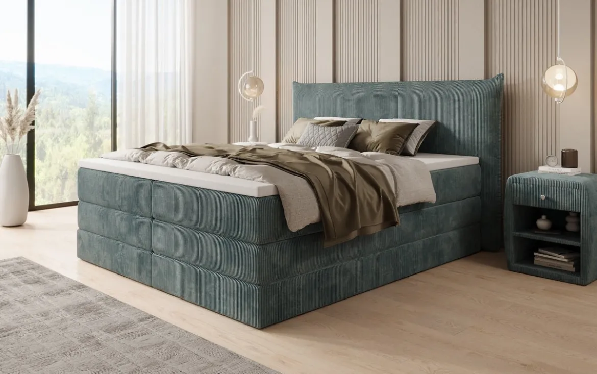 Boxspringbett Liana mit hochklappbarem Stauraum in Cord