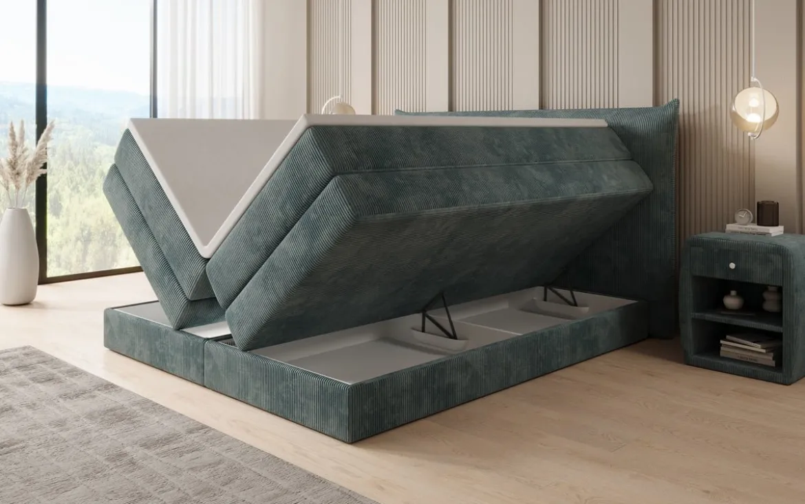 Boxspringbett Liana mit hochklappbarem Stauraum in Cord