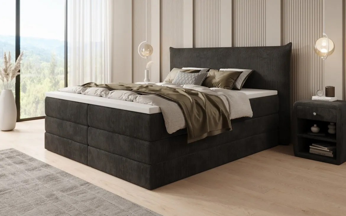 Boxspringbett Liana mit hochklappbarem Stauraum in Cord