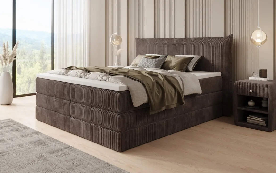 Boxspringbett Liana mit hochklappbarem Stauraum in Cord