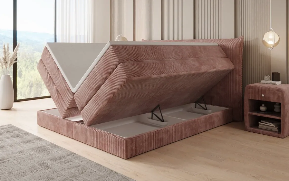 Boxspringbett Liana mit hochklappbarem Stauraum in Cord