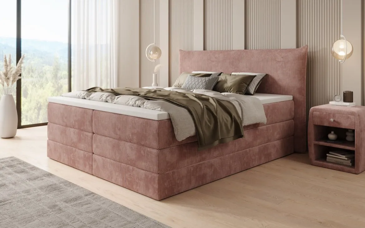 Boxspringbett Liana mit hochklappbarem Stauraum in Cord