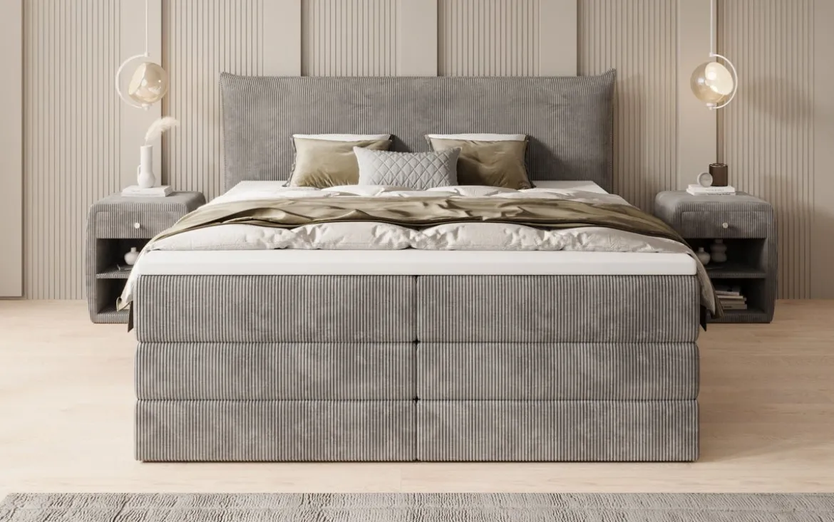Boxspringbett Liana mit hochklappbarem Stauraum in Cord