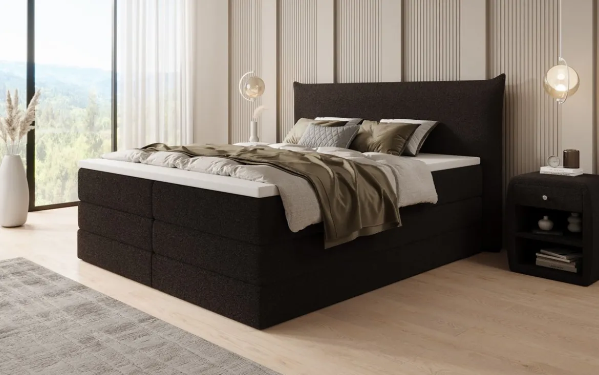 Boxspringbett Liana mit hochklappbarem Stauraum in Teddy Bouclé