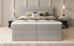 Boxspringbett Liana mit hochklappbarem Stauraum in Teddy Bouclé
