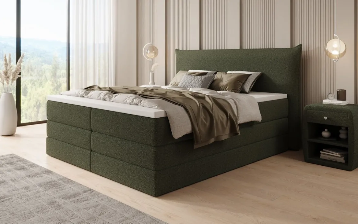 Boxspringbett Liana mit hochklappbarem Stauraum in Teddy Bouclé