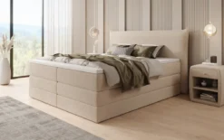 Boxspringbett Liana mit hochklappbarem Stauraum in Teddy Bouclé