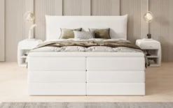 Boxspringbett Liana mit hochklappbarem Stauraum in Teddy Bouclé