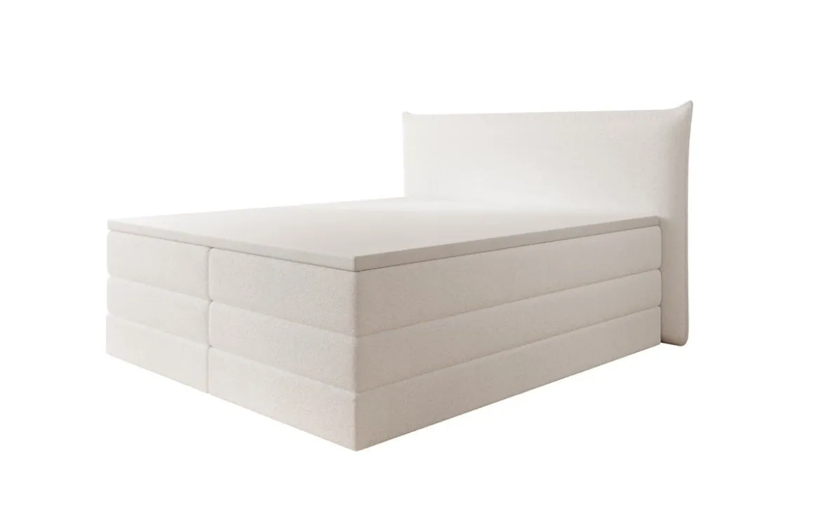 Boxspringbett Liana mit hochklappbarem Stauraum in Teddy Bouclé