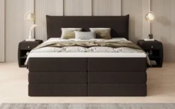 Boxspringbett Liana mit hochklappbarem Stauraum in Teddy Bouclé