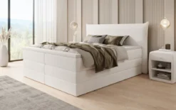 Boxspringbett Liana mit hochklappbarem Stauraum in Teddy Bouclé