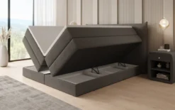 Boxspringbett Liana mit hochklappbarem Stauraum in Teddy Bouclé