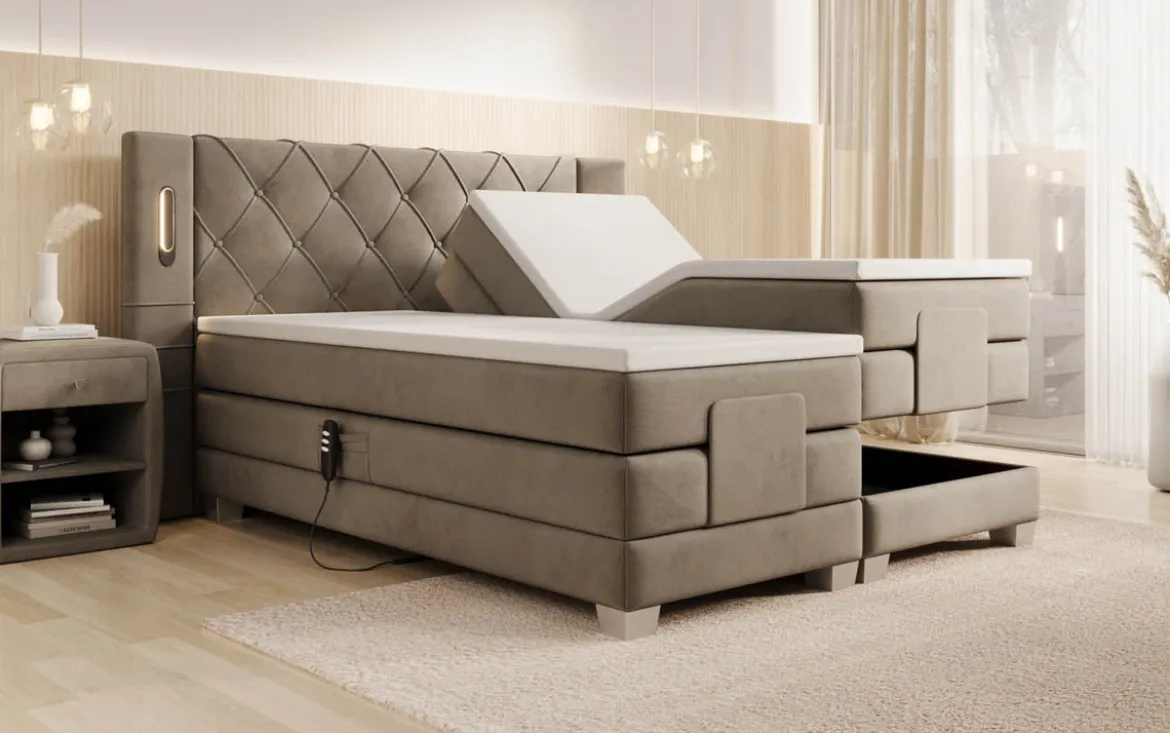 Boxspringbett Livano Samt elektrisch verstellbar mit LED