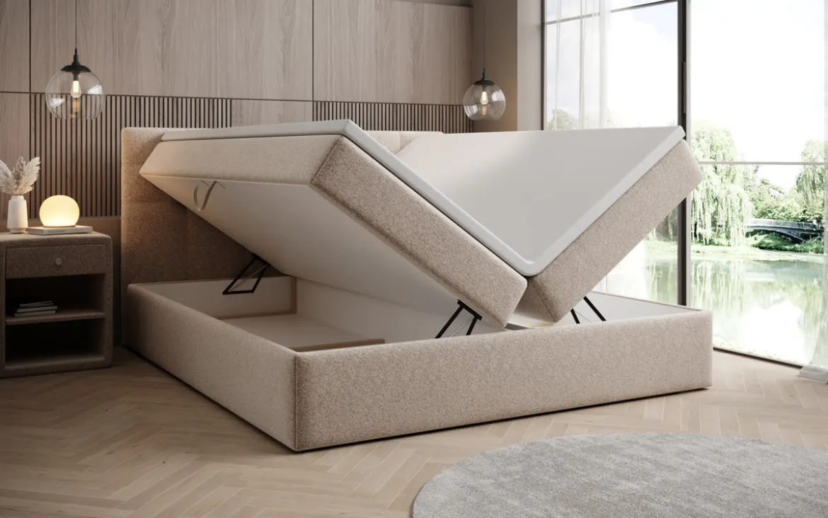 Boxspringbett Lux in Strukturstoff mit Stauraum