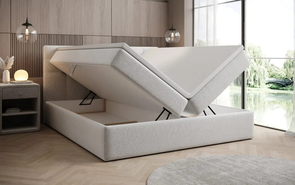 Boxspringbett Lux in Strukturstoff mit Stauraum