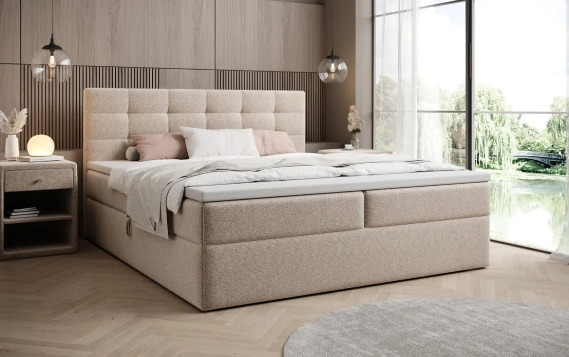 Boxspringbett Lux in Strukturstoff mit Stauraum