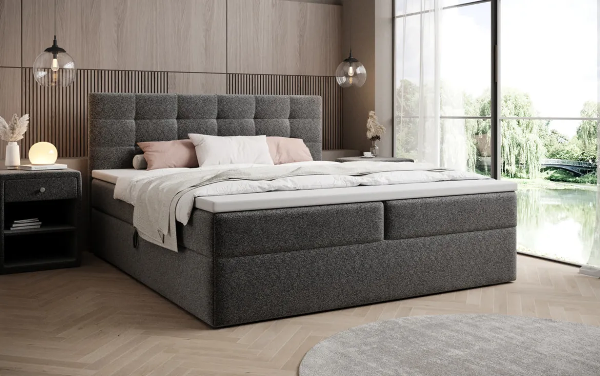 Boxspringbett Lux in Strukturstoff mit Stauraum