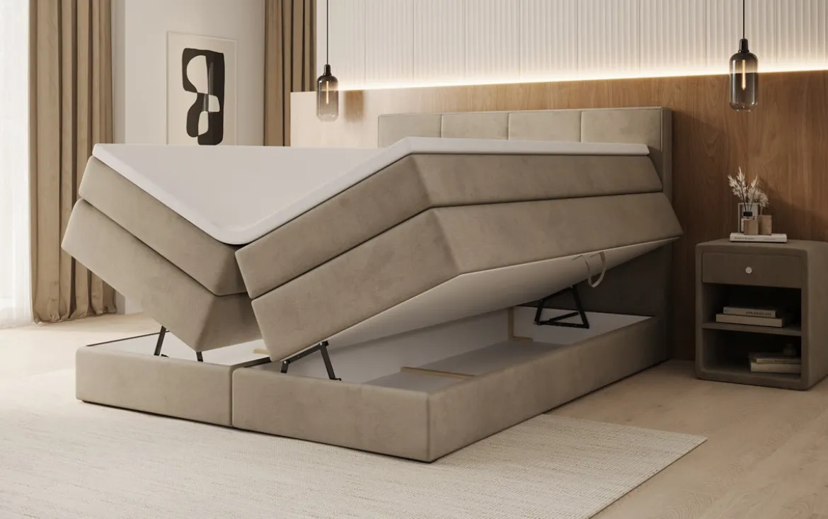 Boxspringbett Mareno mit Stauraum in Samt