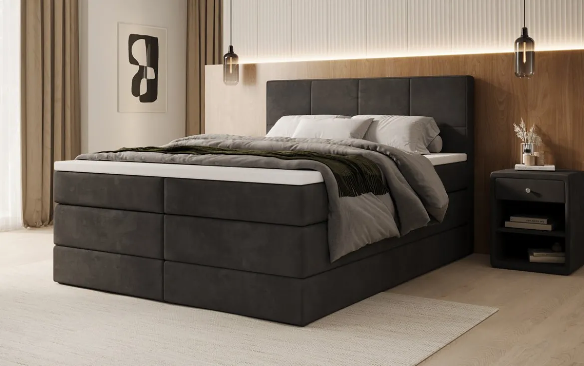 Boxspringbett Mareno mit Stauraum in Samt