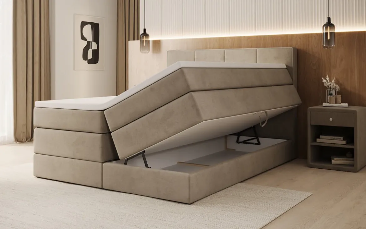 Boxspringbett Mareno mit Stauraum in Samt