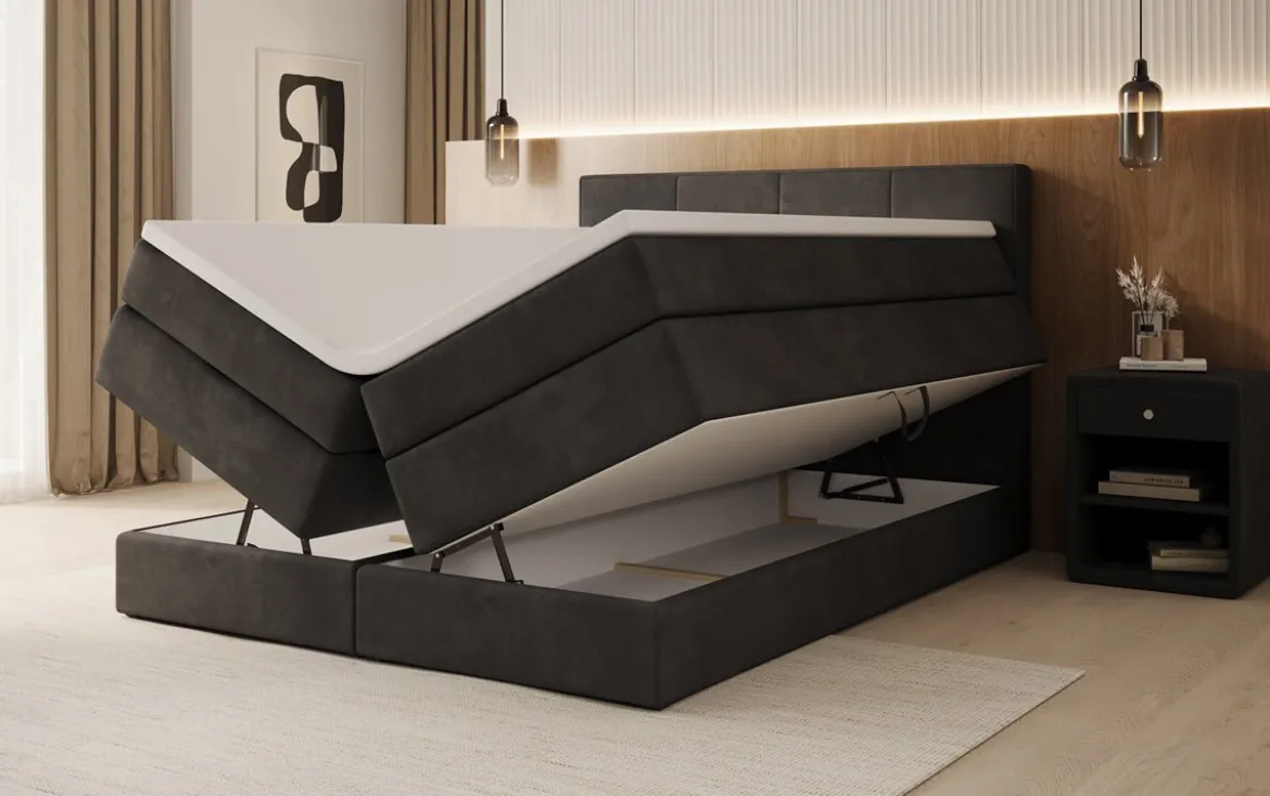 Boxspringbett Mareno mit Stauraum in Samt