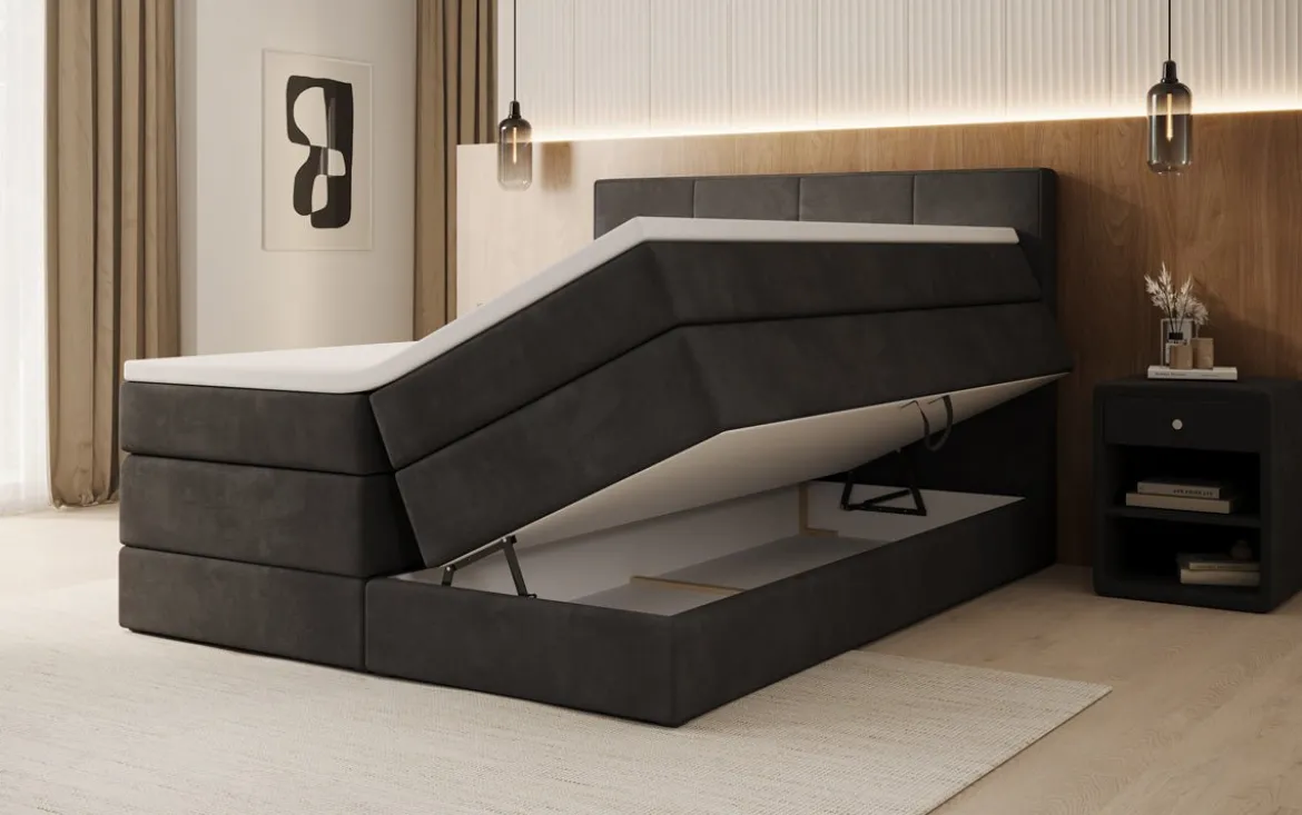 Boxspringbett Mareno mit Stauraum in Samt