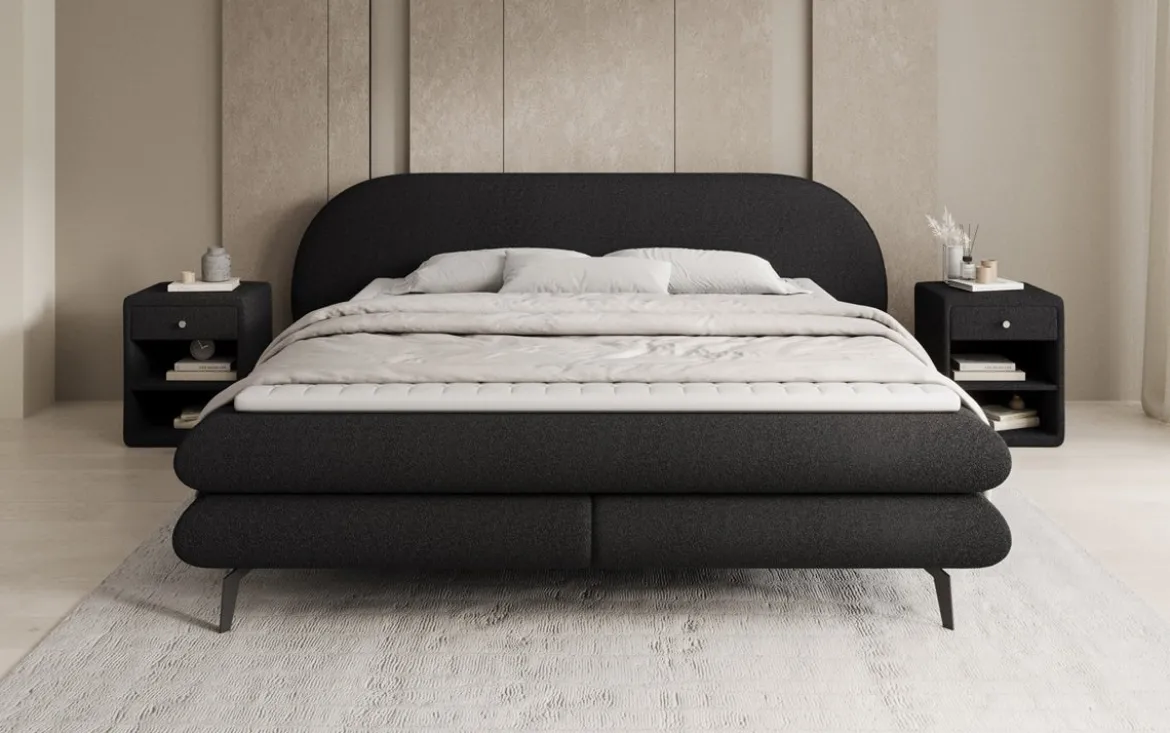 Boxspringbett Marisol mit ovalem Headboard in Bouclé