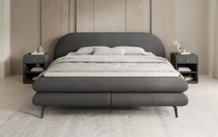 Boxspringbett Marisol mit ovalem Headboard in Bouclé