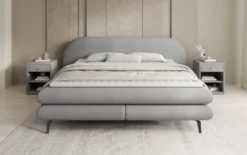 Boxspringbett Marisol mit ovalem Headboard in Bouclé