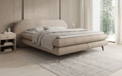 Boxspringbett Marisol mit ovalem Headboard in Bouclé