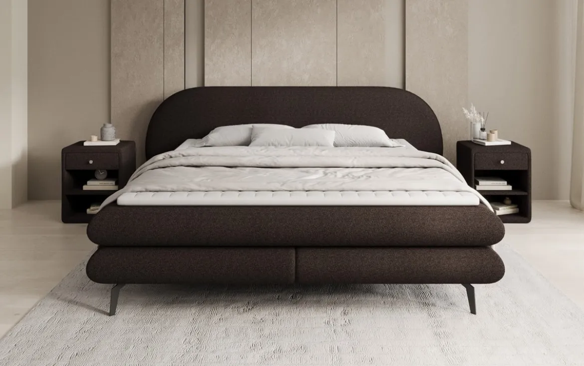 Boxspringbett Marisol mit ovalem Headboard in Bouclé