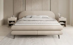 Boxspringbett Marisol mit ovalem Headboard in Bouclé