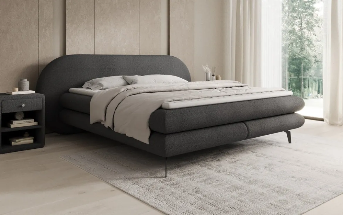 Boxspringbett Marisol mit ovalem Headboard in Bouclé