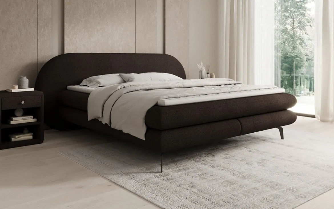 Boxspringbett Marisol mit ovalem Headboard in Bouclé