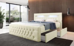 Boxspringbett Menzogna Bouclé mit LED und Stauraum (2 Schubladen)