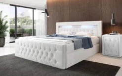 Boxspringbett Menzogna Bouclé mit LED und Stauraum (2 Schubladen)