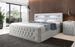 Boxspringbett Menzogna Bouclé mit LED und Stauraum (2 Schubladen)