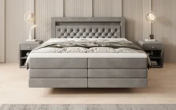 Boxspringbett Menzogna mit Schwebeoptik und LED in Samt