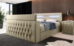 Boxspringbett Menzogna mit TV Lift, USB und Stauraum (2 Schubladen)