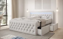 Boxspringbett Menzogna Samt mit LED und Stauraum (2 Schubladen)