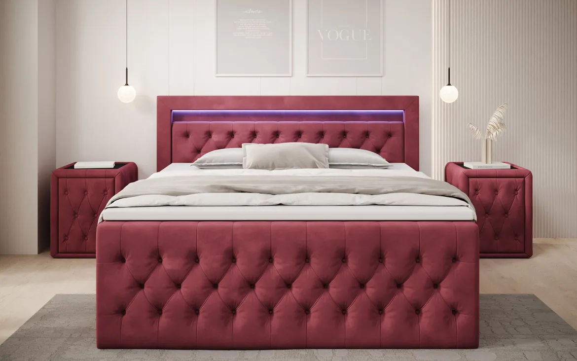 Boxspringbett Menzogna Samt mit LED und Stauraum (2 Schubladen)