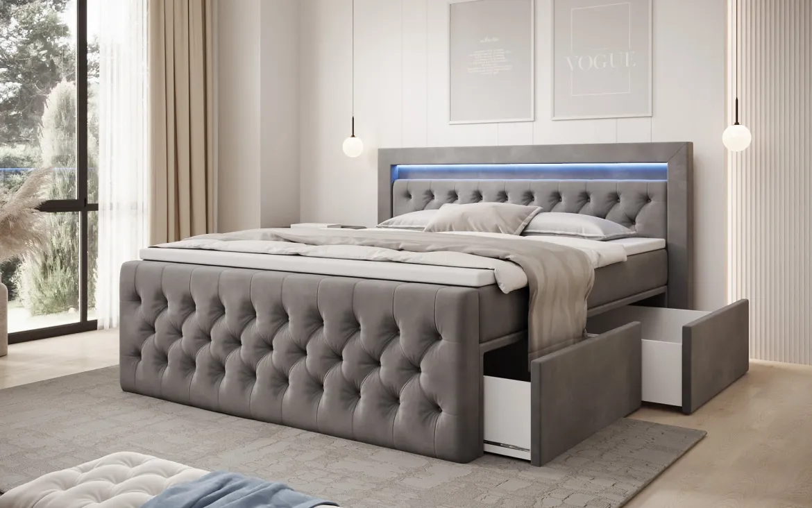Boxspringbett Menzogna Samt mit LED und Stauraum (2 Schubladen)