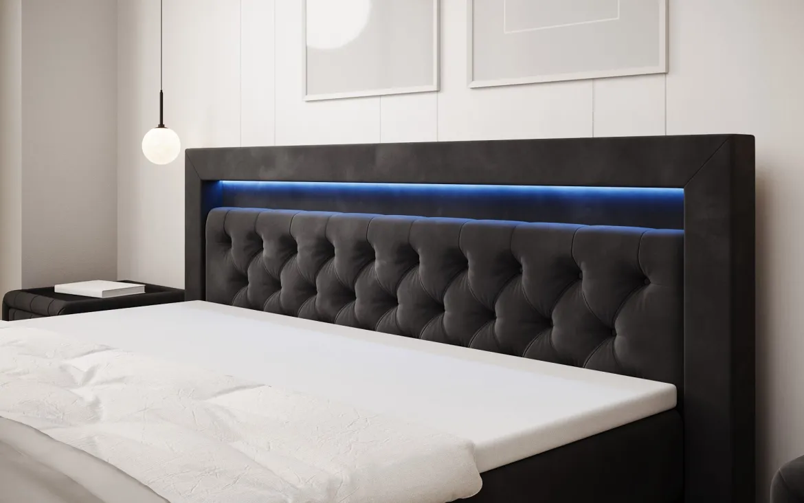Boxspringbett Menzogna Samt mit LED und Stauraum (2 Schubladen)