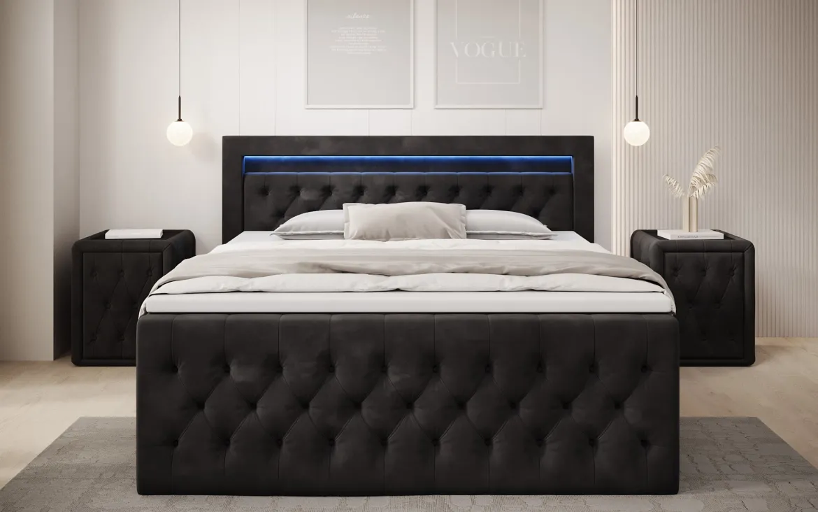 Boxspringbett Menzogna Samt mit LED und Stauraum (2 Schubladen)